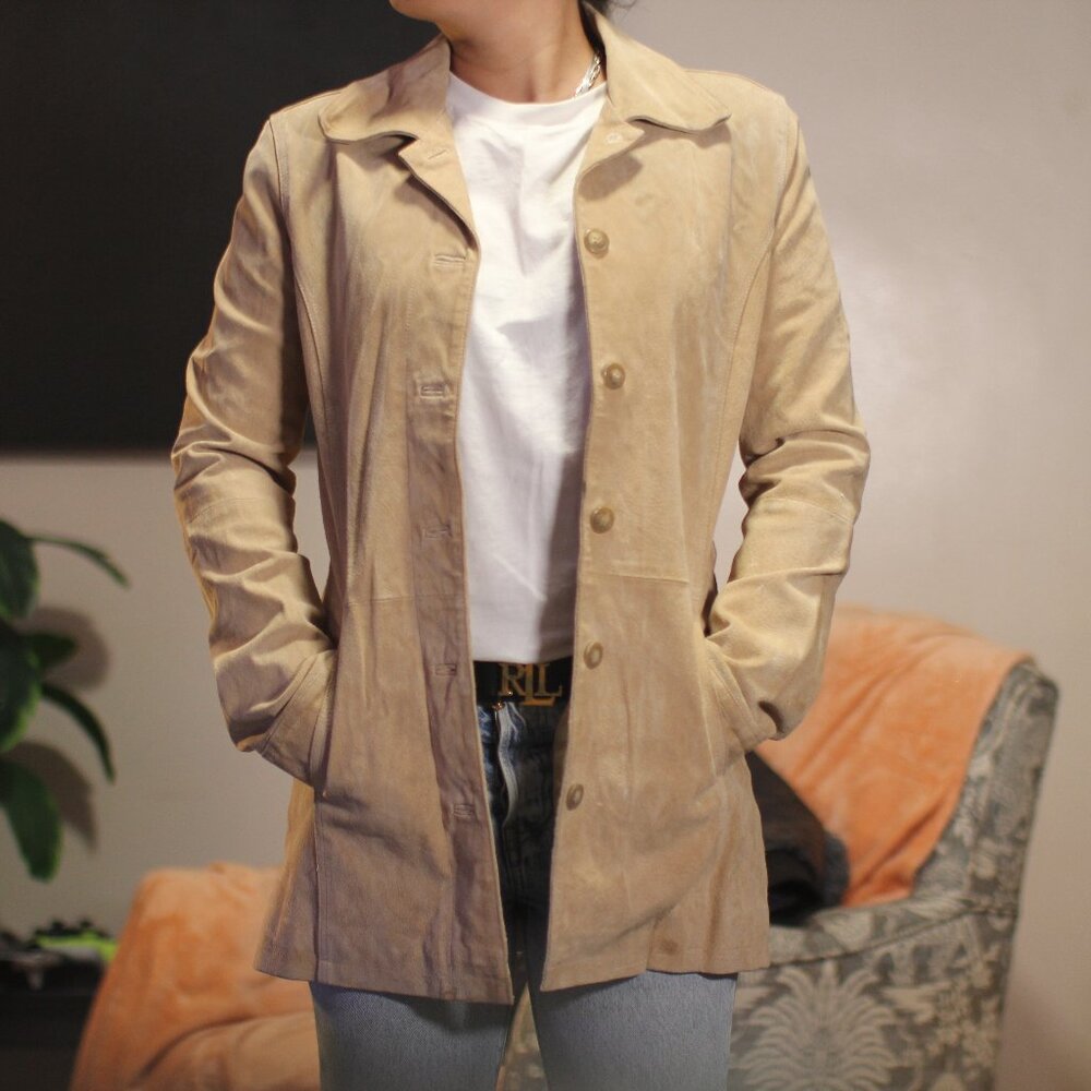 Leather Jacket  Suede Trench Coat, Genuine Leather, Mid Hip Length Coat